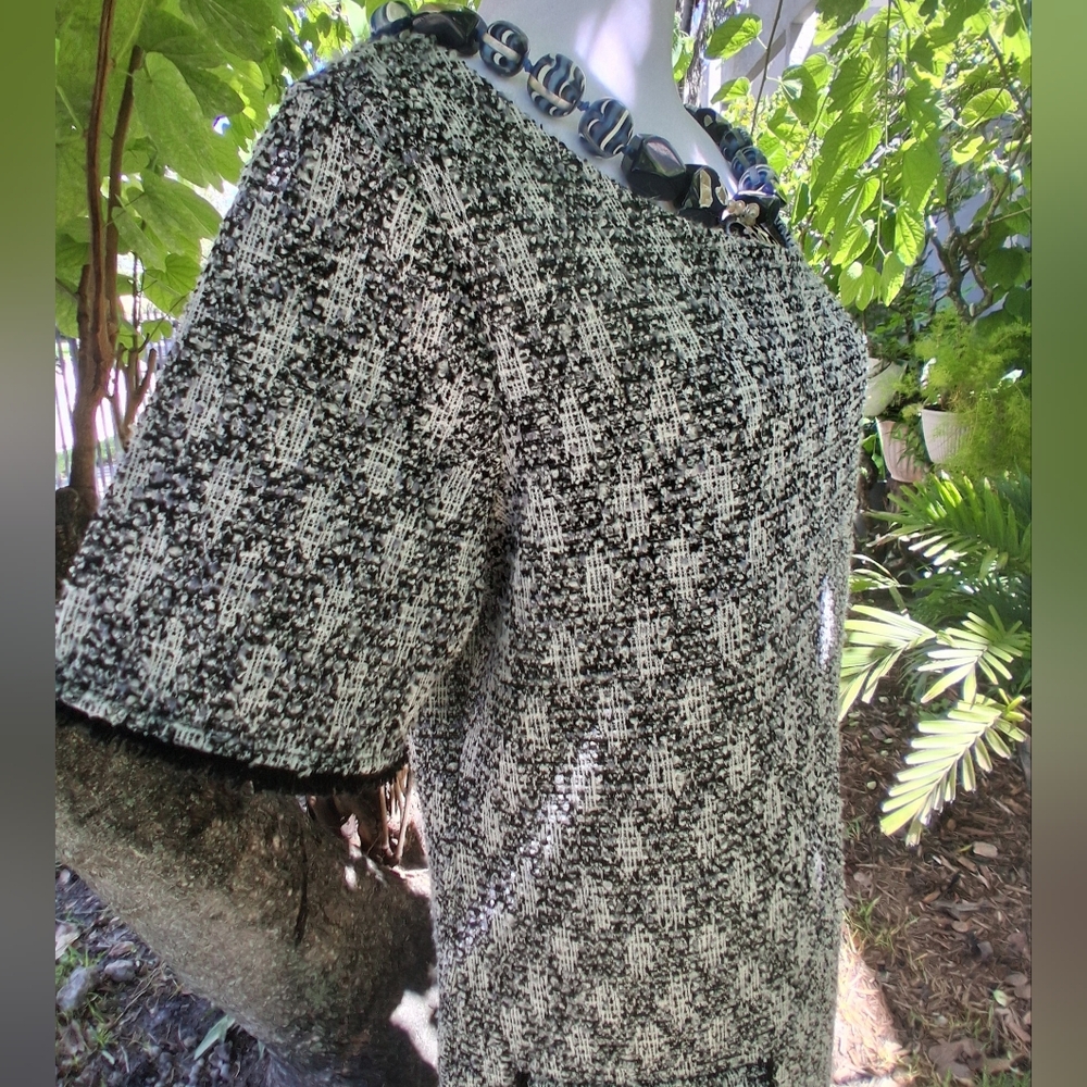 🔥Isaac Mizrahi Black White Tweed Midi Dress Size Large EUC & FREE GIFT - Picture 12 of 15